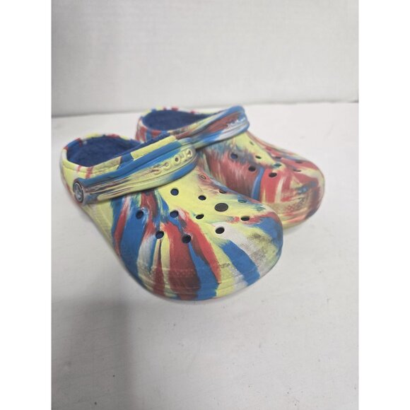 Crocs Kids Classic Lined Marbled Clog size 13 C Tie Dye Blue Yellow - Picture 2 of 11